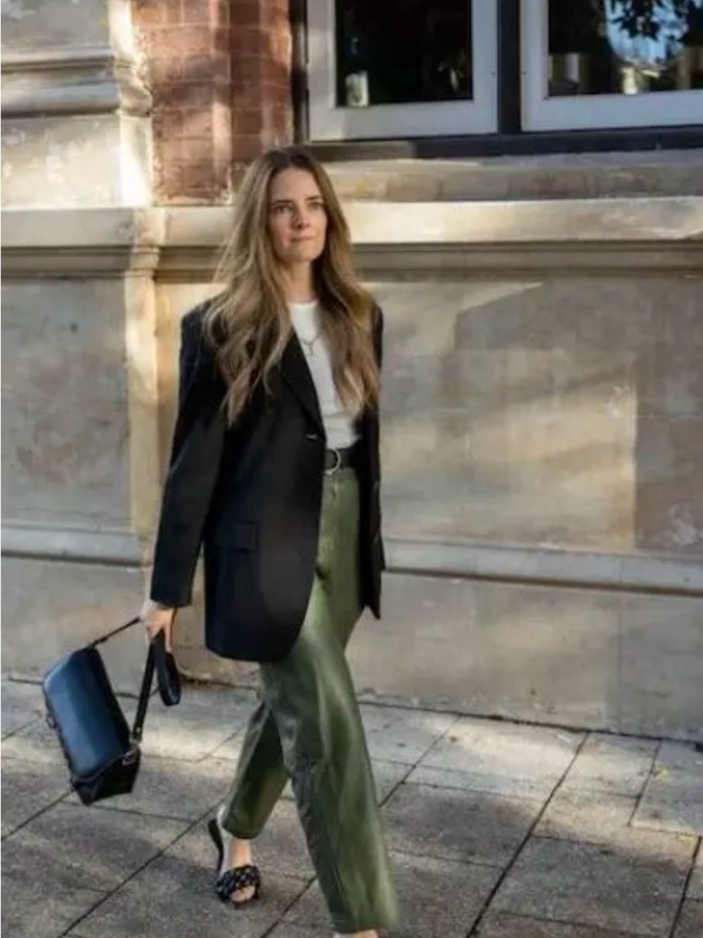 Genuine leather High-Rise Olive pant
